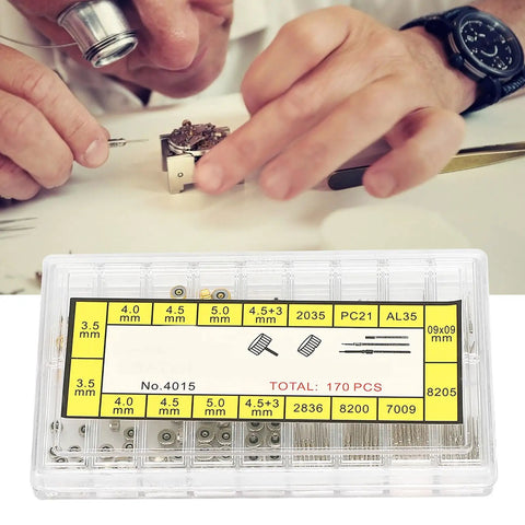 Pro Grade Watch Stem Extender And Crown Replacement Parts Kit in use with 5 sizes for broad model compatibility