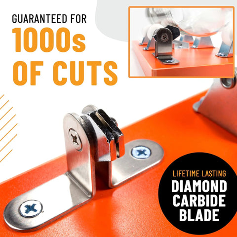 Premium Glass Bottle Cutter Kit For DIY Projects With Safety Gloves And Accessories, featuring diamond carbide blade close-up.