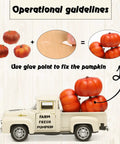 Fall Harvest Mini Metal Truck Decor With Three Pumpkins showing glue use for removable pumpkin ornaments