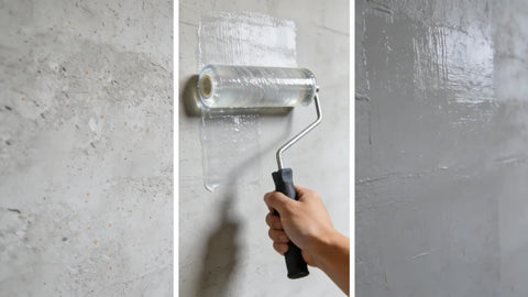 Applying Heavy Duty Sodium Silicate Solution Water Glass One Gallon Industrial Grade High Purity Pro Level sealant with a roller.