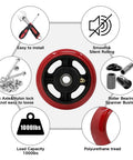 Heavy Duty 5 Inch Caster Wheels Set Of 4 With Crowned Polyurethane Tread On Rust Resistant Cast Iron Body For Industrial Cart Up To 4000 Lb No Joke Strength Built For Smooth Rollin Action showcasing a red polyurethane wheel with load capacity icon.