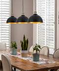 Mini Black Pendant Light With Gold Interior Finish 3 Pack 9.84 Inch Dome Farmhouse Style Retro Industrial Pendant Lamps for Kitchen Island Dining Room Bedroom Hallway