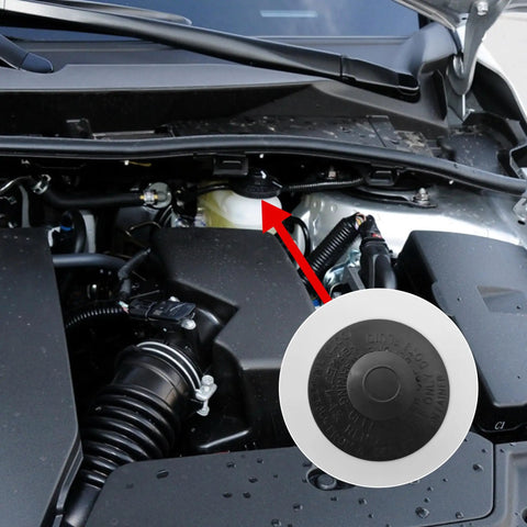 Toyota Brake Master Cylinder Fluid Reservoir Cap Direct Replacement for 4Runner, Tacoma, engine view with cap close-up