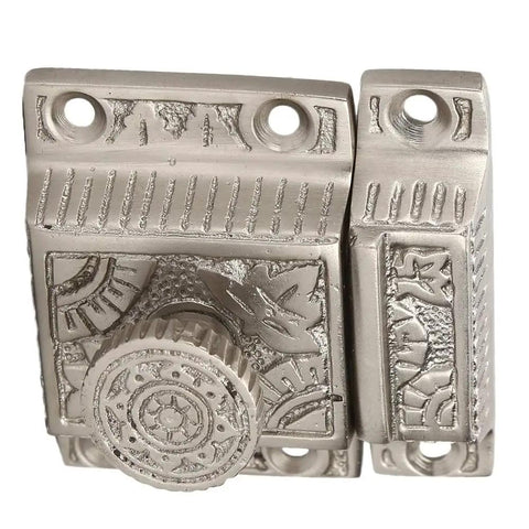 Solid Brass Cabinet Latch With Classic Windsor Twist Design In Brushed Nickel Finish, antique style latch with intricate detail
