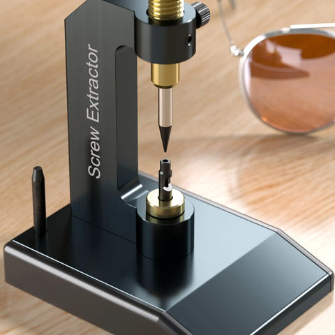 Close-up of Broken Screw Eyeglasses Extractor A Heavy Duty Glasses Repair Tool For Removing Stuck Or Stripped Screws Like A Pro.