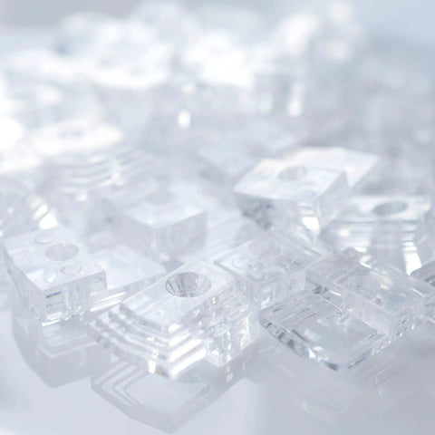 40 Piece Clear Mirror Clips Kit With Screws And Drywall Anchors For One Eighth Inch Glass Retainer Hardware Beast Mode Hold close-up of clear glass retainers.