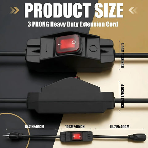 Hella Durable 3 Ft Outdoor Extension Cord With Snappy Inline Switch And Bright Led Indicator 3 Prong Grounded 14 3 Sjt Cable For Backyard Gear and Patio String Lights showing dimensions and detailed design.