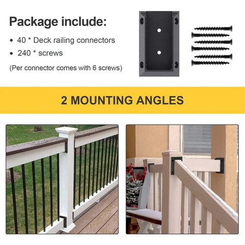 Railing Bracket Connectors For 2x4 Wood Posts Built Tough Nylon Construction 40 Piece Set With 240 Screws installed on railing