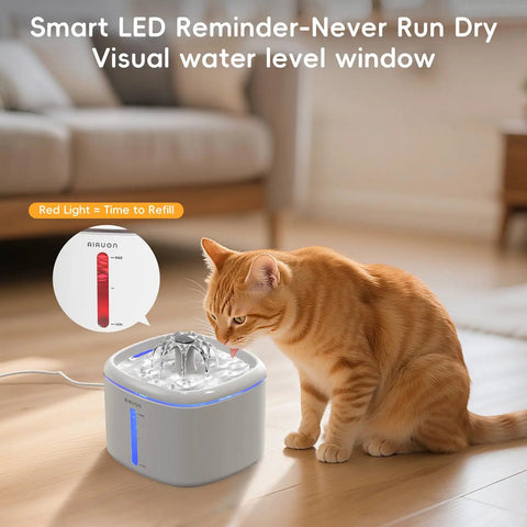 Ultra Quiet Cat Water Fountain With 84oz Capacity, 2.5L Automatic Pet Water Dispenser in use by a cat indoors.