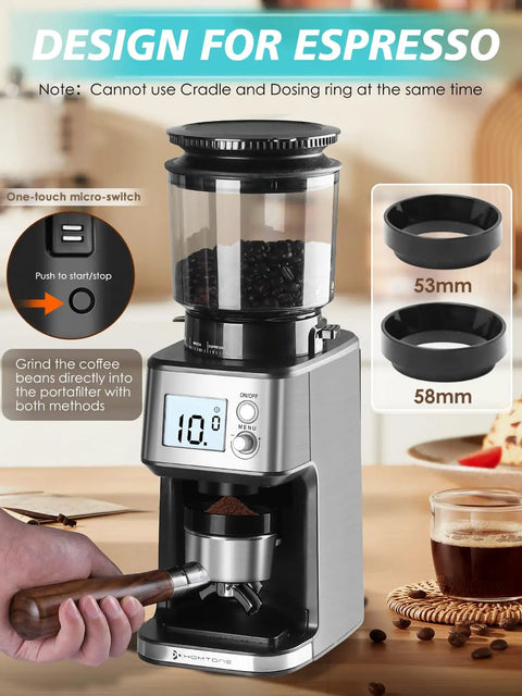 Conical Burr Espresso Grinder With 51mm Stepless Electric Bean Grinder, Pro Grade Grind Settings And Timer, Stainless Steel Mill With Portafilter Holders, Anti Static For Drip And Moka, Rich Aroma And Consistent Extraction.