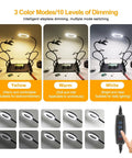 Three color modes of Magnetic Soldering Helping Hands With Flexible Arms And 360 Degree PCB Holder, showing lighting options.