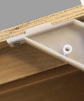 12 Pack 90 Degree Cabinet Triangle Brackets White Durable Plastic Corner Support Braces With Off Center Screw Holes installed