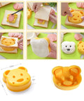Bear-shaped yellow plastic bread cutter press for sandwiches; front view of Higoney toddler kitchen set