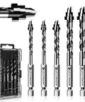 Tile Drill Bit Set 1/4 to 1/2 Inch 6-12mm With 1/4 Inch Hex Shank Eccentric 4-Cutter Design for Porcelain Ceramic Glass Marble
