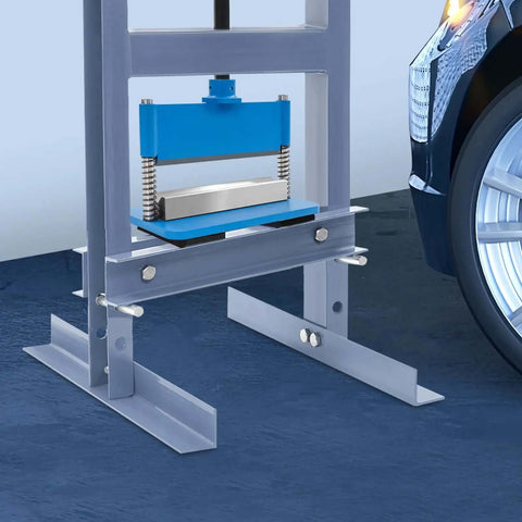 12 Inch Press Brake Attachment for Standard 12/20 Ton Hydraulic Shop Presses in use, mounted on a press, delivering 90 degree bends.