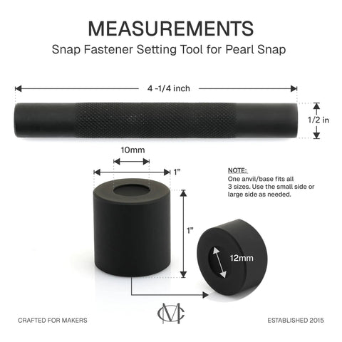 Measurement chart of Snap Fastener Setting Tool For Prong Snap Rings 9-12 mm Pearl Snap Ring Button Setter No Brainer Install