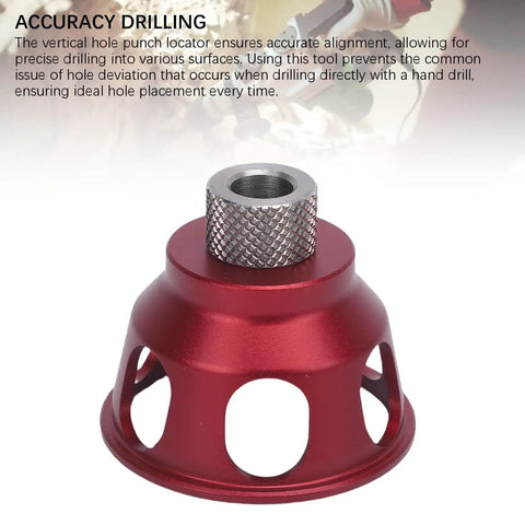 Heavy Duty Aluminum Vertical Hole Punch Locator For Fine Woodworking, Precision Straight Angle Drilling Jig in red with steel sleeve.