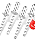 Heavy Duty Aluminum Blind Rivets 200Pc 3/16 X 1/2 Pop Rivet Assortment with tough steel mandrels on white background.
