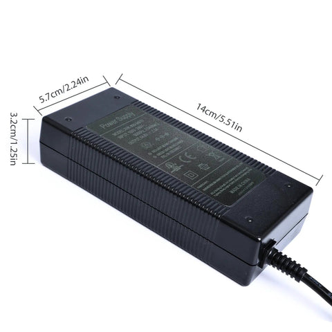 5 In 1 Plugs 54.6V Fast Charger For 48V 13S Li Ion Battery Packs, black rectangular charger with dimensions shown