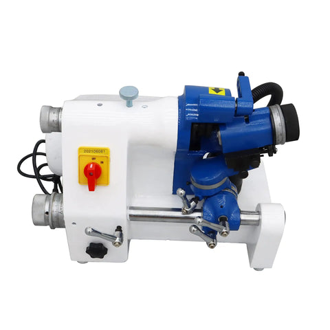 Pro Shop Bench Tool Sharpener And Precision Grinder Adapter with blue components and controls, designed for drill bit and lathe tool sharpening.
