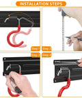 Installation steps for Solid Metal 64 Inch Wall Mount Garden Tool Organizer with 4 Rails and 16 Hooks for Garage or Shed