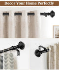 Heavy Duty Curtain Rod Set For Windows 72 To 144 Inches 7/8 Inch Adjustable Drapery Rods With Modern Finials in living room.