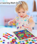 Toddler playing with Rock Solid Wooden Montessori Math Counting Board Puzzle For Toddlers, smooth finish number grid with colorful tiles.