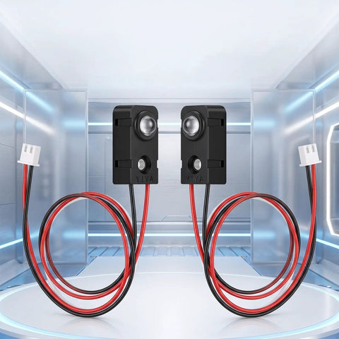 Two Pack IR Break Beam Sensor Kit With 5mm LEDs, Photoelectric Through Beam Switch, DIY Counting Module, 33cm Cable Length, 25cm To 100cm Sensing Range, Fast Response NPN Normally Open Output For DIY Automation, black plastic housings with red and black wires