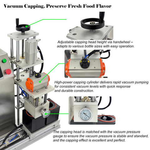 Hella Compatible 110V Semi Automatic Vacuum Capping Machine with adjustable height, touchscreen and capping cylinder for jar sealing.
