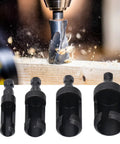 Top Shelf 4 Piece Wood Plug Cutter Drill Bit Set With Quarter Inch Hex Shank For Quarter Half Three Eighth Five Eighths Inch Plugs in action.