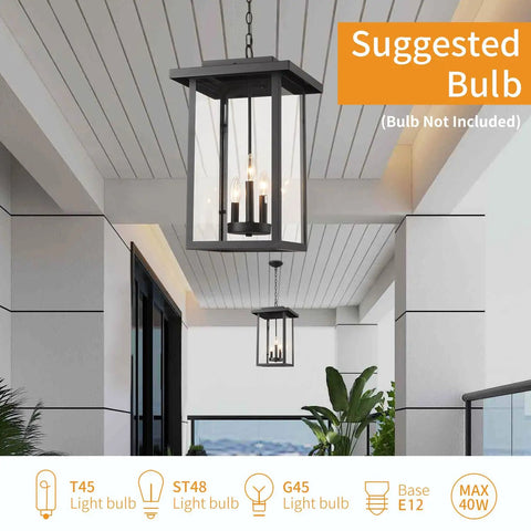 Outdoor Pendant Light Exterior Hanging Lantern In Matte Black With Clear Seeded Glass Large Porch Light on modern porch