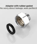 Heavy Duty Water Line Adapter Four Pack Half Inch Female To Three Eighths Male Reducer Fitting For Kitchen And Bathroom Faucet Hoses showing adapter with rubber gasket.