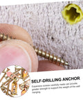 Heavy Duty Metal Self Drilling Expansion Screws Drywall Wall Anchors 50 Piece Rock Solid Mounting Kit For Cork Panel Hardware close-up of a self-drilling anchor.