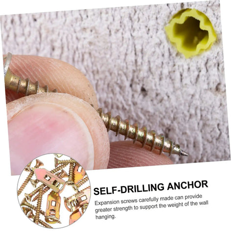 Heavy Duty Metal Self Drilling Expansion Screws Drywall Wall Anchors 50 Piece Rock Solid Mounting Kit For Cork Panel Hardware close-up of a self-drilling anchor.