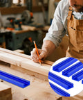 Woodworker marking wood near Blue 48 Inch Aluminum T Track Set For Woodworking Six Pack With Predrilled Mounting Holes And Seventy Two Screws Universal Three Quarter Inch Width By Three Eighths Inch Depth Easy Install For Drill Press Tables And Router Tables Ready To Roll