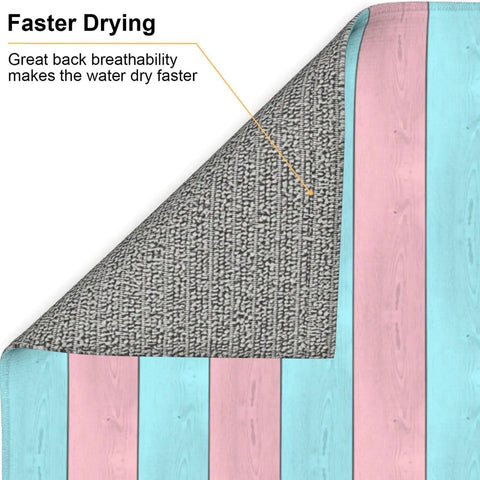 Pink Green Wood Grain Print Dish Drying Mat For Kitchen Counter, Must Have Ultra Absorbent Microfiber Drying Pad detail