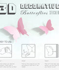 Easy use guide for 3D decorative butterfly stickers showing steps to apply removable wall decals.
