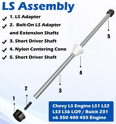 Pro Grade Cam Bearing Install Tool For Chevy LS Engines, Installation And Removal Compatible With LS1 LS2 LS3 LS6 And LQ9 diagram