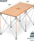 Centipede Work Stand Table Top For Portable Workbench 24 By 48 Inches With Wood Top 20mm Dog Holes And 6 Quick Twist Lock Handles