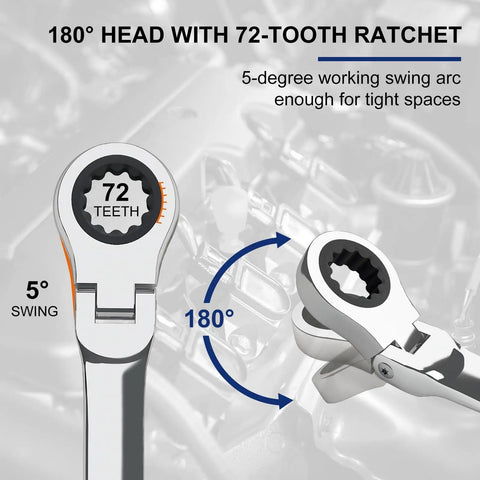 10mm Flex Head Ratchet Wrench Built To Last Pro Grade Ratcheting Metric Combination Wrench For Pros, 72 Tooth Ratchet