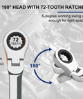 Heavy Duty Flex Head Ratchet Wrench 7MM Metric Spanner, 180 degree head with 72-tooth ratchet and 5-degree swing.