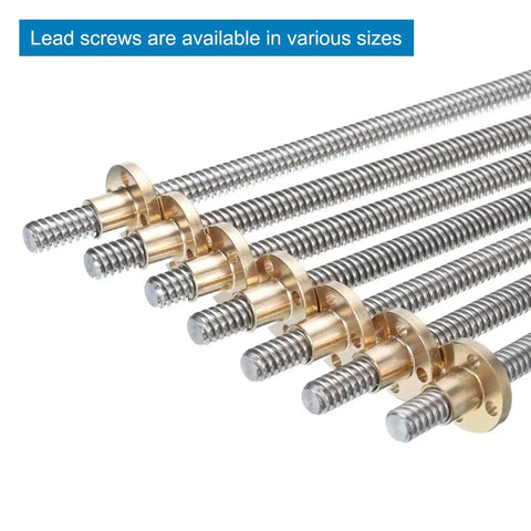Two Pack 14 Inch Tr8x8 Lead Screws With Brass Nuts For 3D Printer Z Axis And CNC Machining Stainless Steel Acme Thread 2mm Pitch