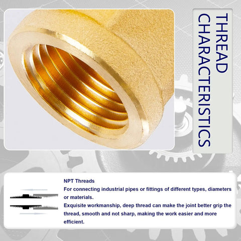 Close-up of Brass Pipe Fitting Tee Half Inch Half Inch Half Inch NPT Female Thread Adapter showing thread characteristics