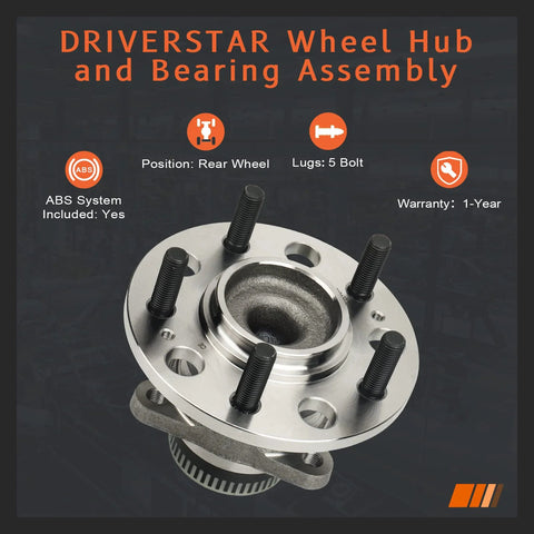 Rear Driver Or Passenger Wheel Hub Bearing Set For Hyundai Azera, Sonata, Tucson And Kia Cadenza, Optima, Rondo, Sportage