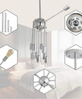 Sputnik Chandelier Light Fixture Chrome Finish Eight Light Ceiling Lamp in modern bedroom setting with focus on parts.
