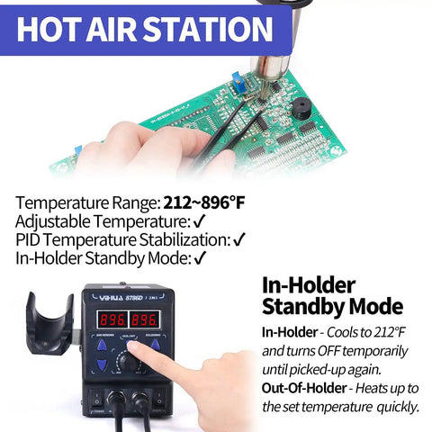 2 In 1 Hot Air Rework And Soldering Iron Station For Pros With 10 Solder Iron Tips, 4 Nozzles, temperature control display
