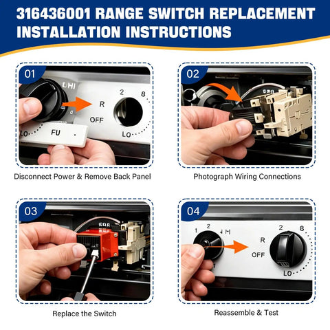Steps for installing 8 Inch Range Infinite Switch Replacement For Electric Ovens And Stoves Burner Control No Sweat Install