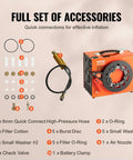 Full set of accessories for Heavy Duty Portable PCP Air Compressor Pump with quick connections for effective inflation.