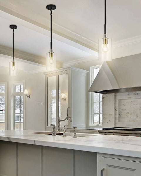 Kitchen with UL Listed Glass Pendant Light With E26 LED Bulb Adjustable Height Antique Brass Hanging Light over island