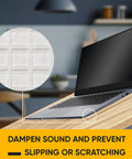 Twenty Pack Clear Silicone Bumper Blocks Rock Solid One Inch Heavy Duty Non Slip Furniture Pads used under laptop for protection.